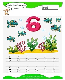 okul öncesi çocuklar için 6 Rakamı Çizgi çalışma sayfaları